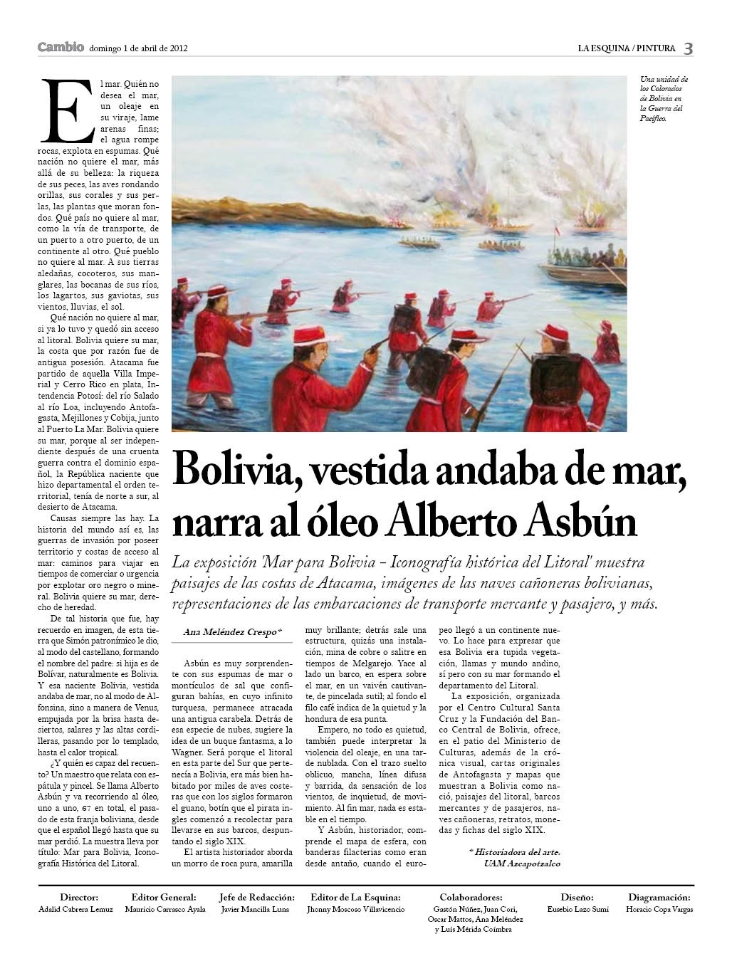 Bolivia, vestida andaba de mar, narra el oleo Alberto Ausbún
